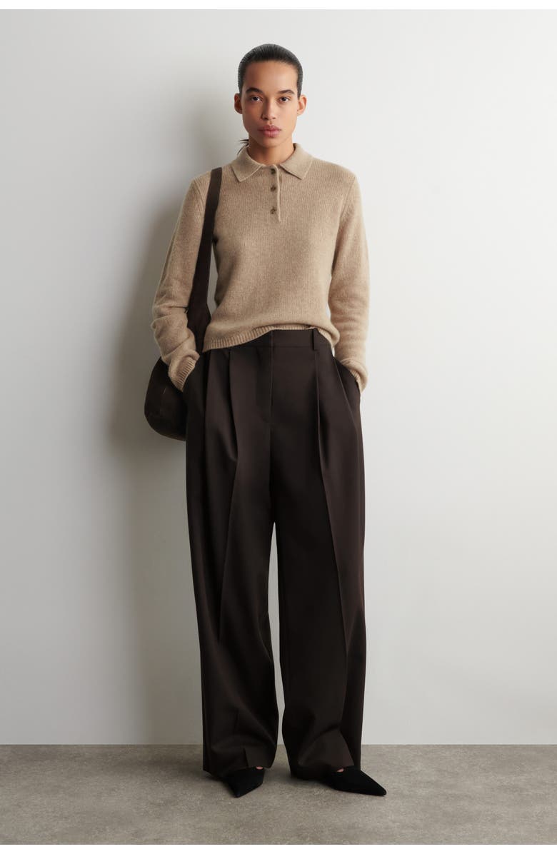COS Cashmere Polo Jumper, Alternate, color, Beige Mélange