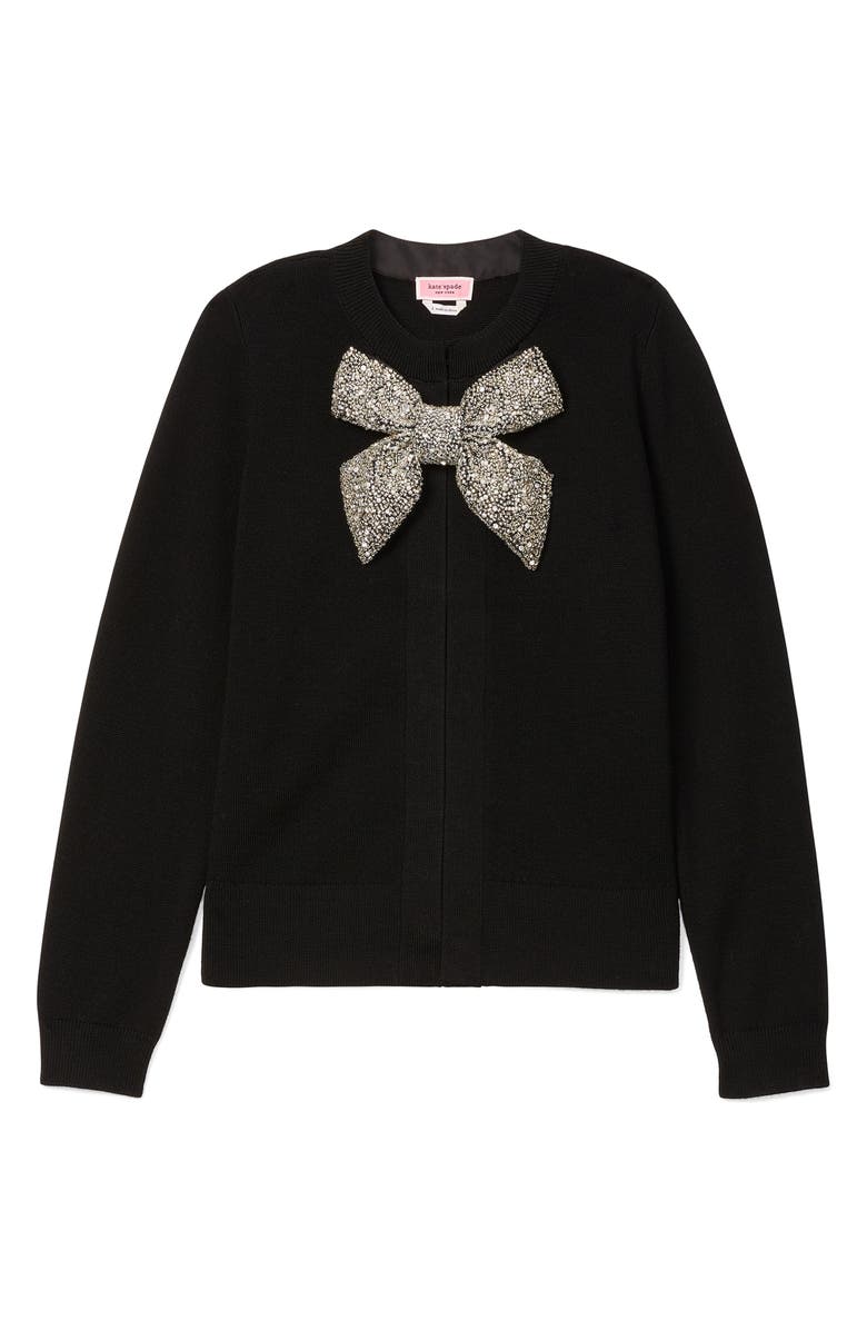 Kate Spade New York rhinestone and imitation pearl embellished bow wool cardigan, Alternate, color, 