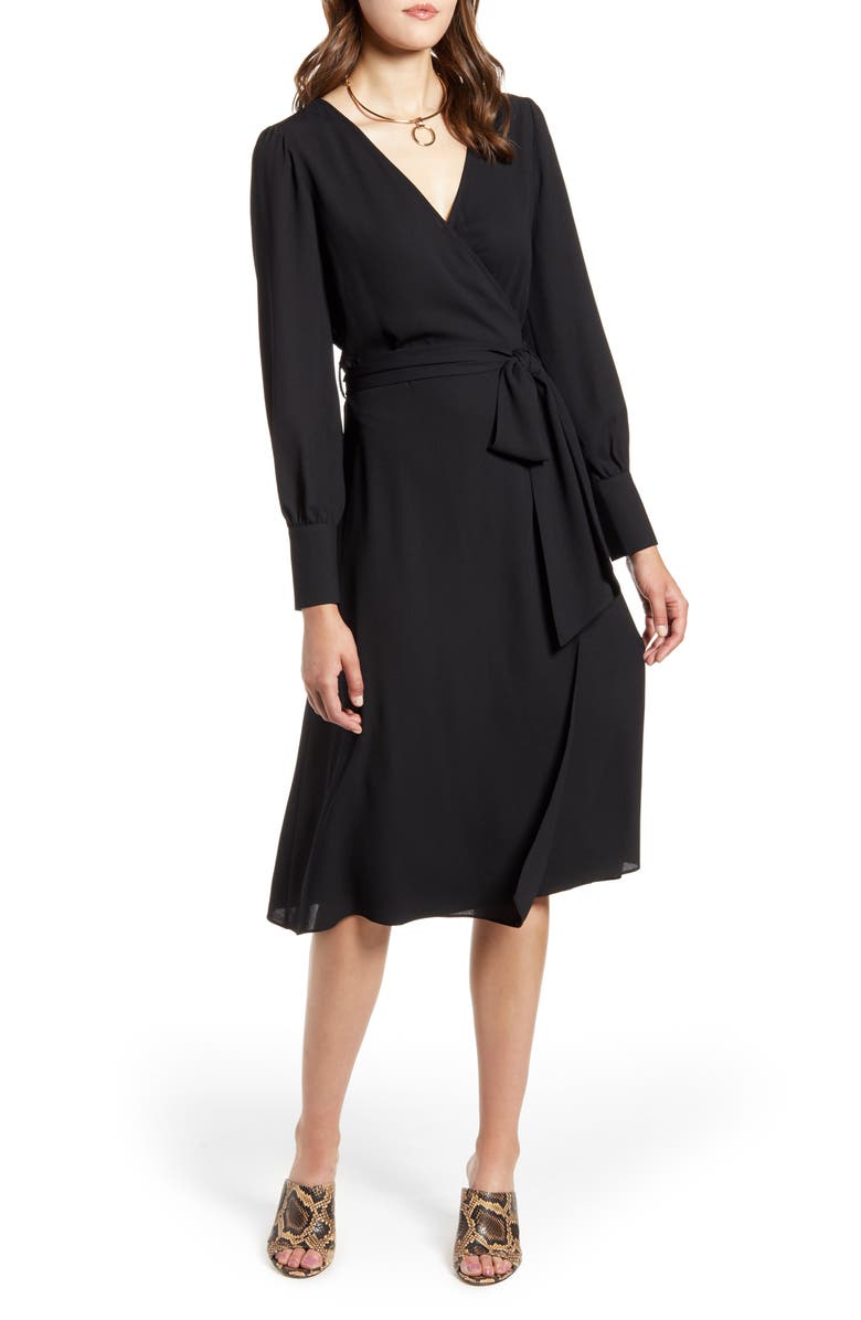 Halogen<sup>®</sup> Long Sleeve Wrap Midi Dress, Main, color,