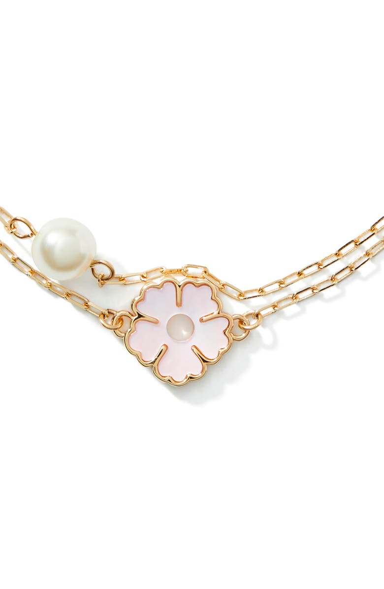 Tory Burch Kira Faux Pearl & Clover Charm Bracelet, Alternate, color, 