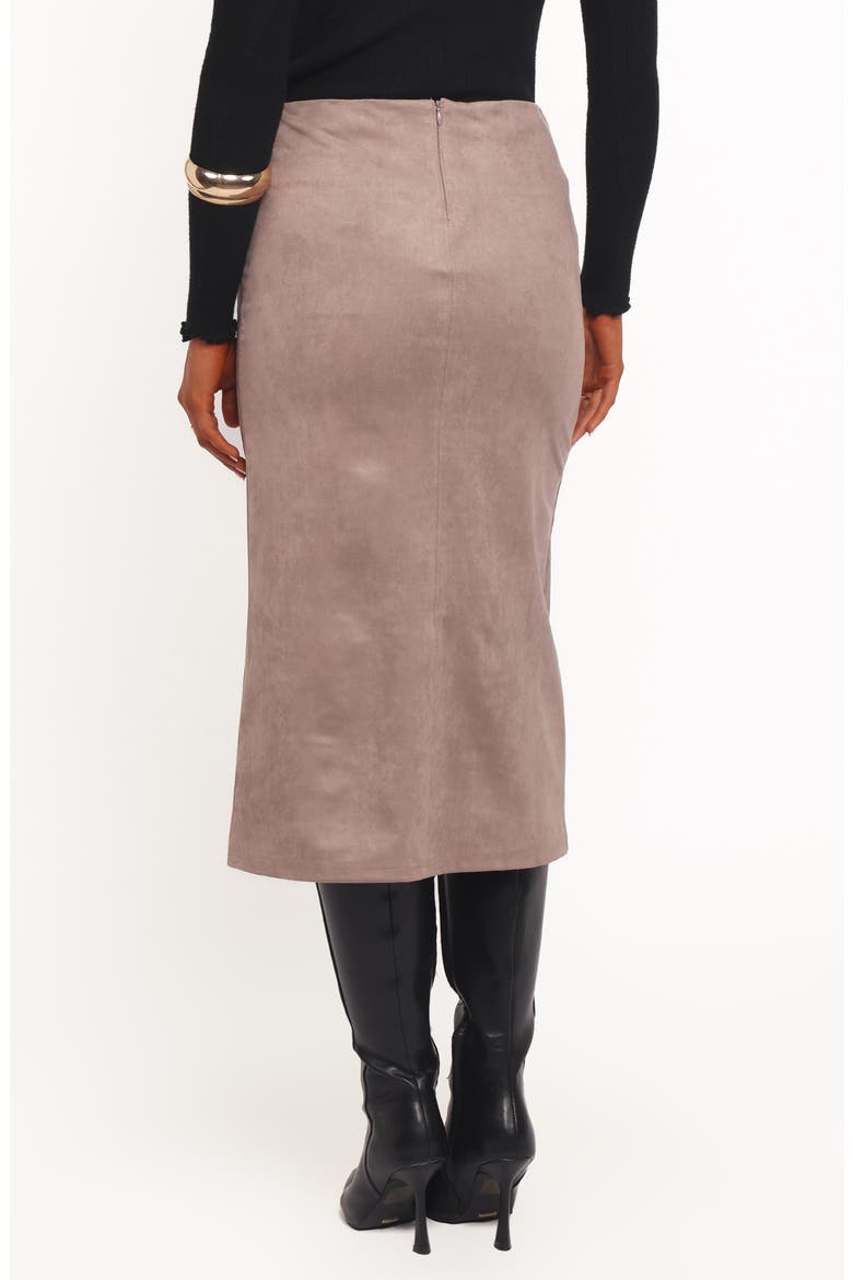 Una Faux Suede Midi Skirt, Alternate, color, MUSHROOM