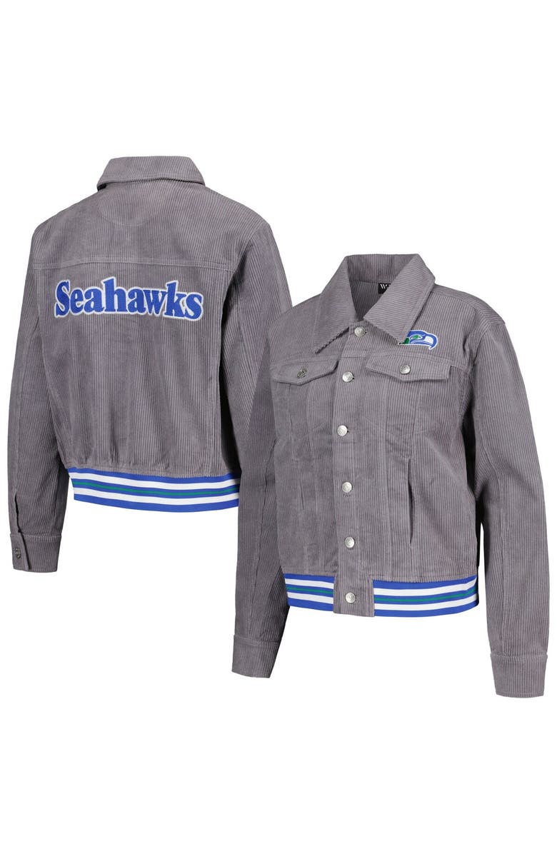 THE WILD COLLECTIVE Women's The Wild Collective Purple Seattle Seahawks Corduroy Button-Up Jacket, Alternate, color,