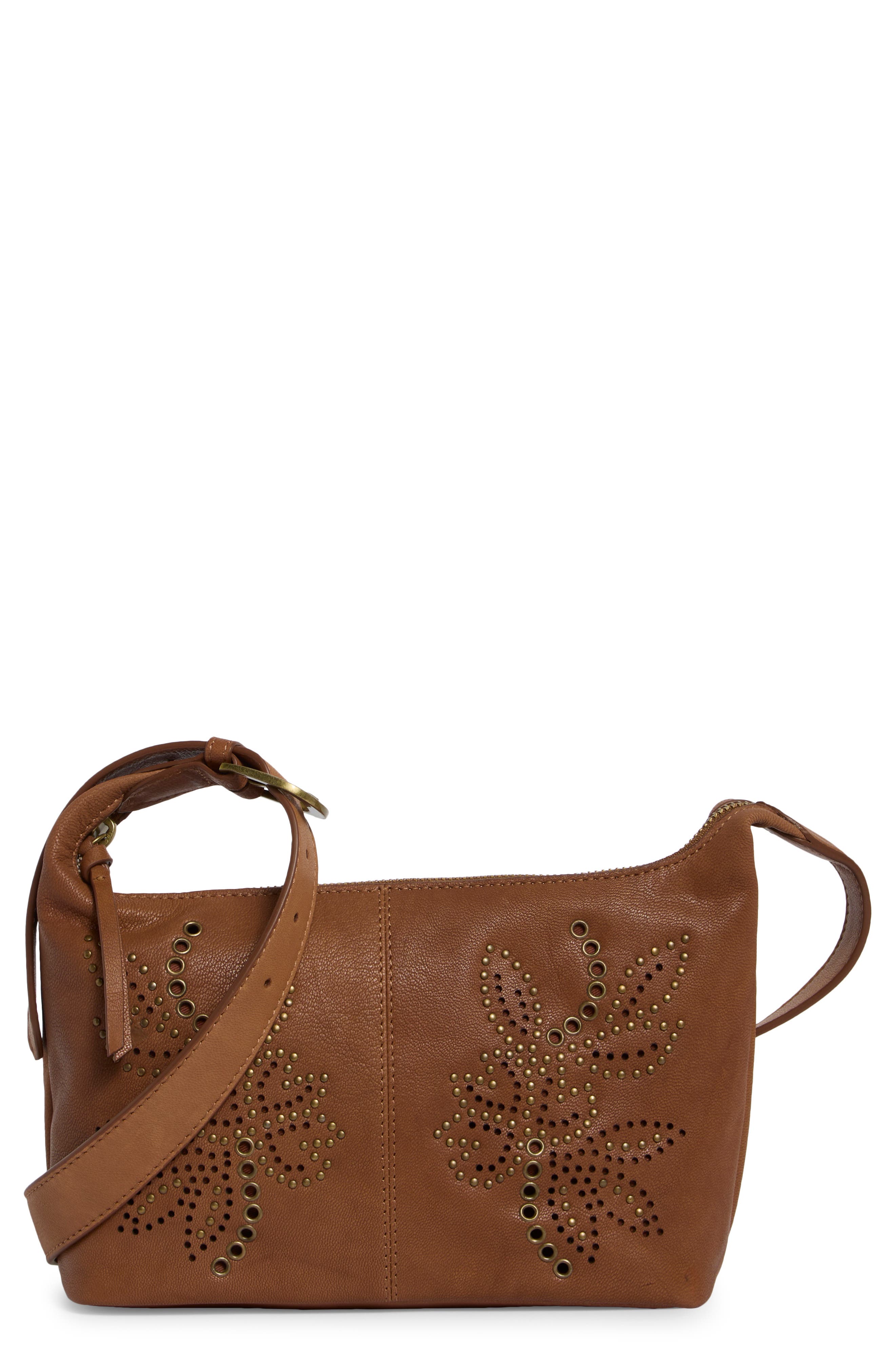 Jann Studded Leather Crossbody Bag, Main, color, HONEY TAN GOAT PICKLE LE