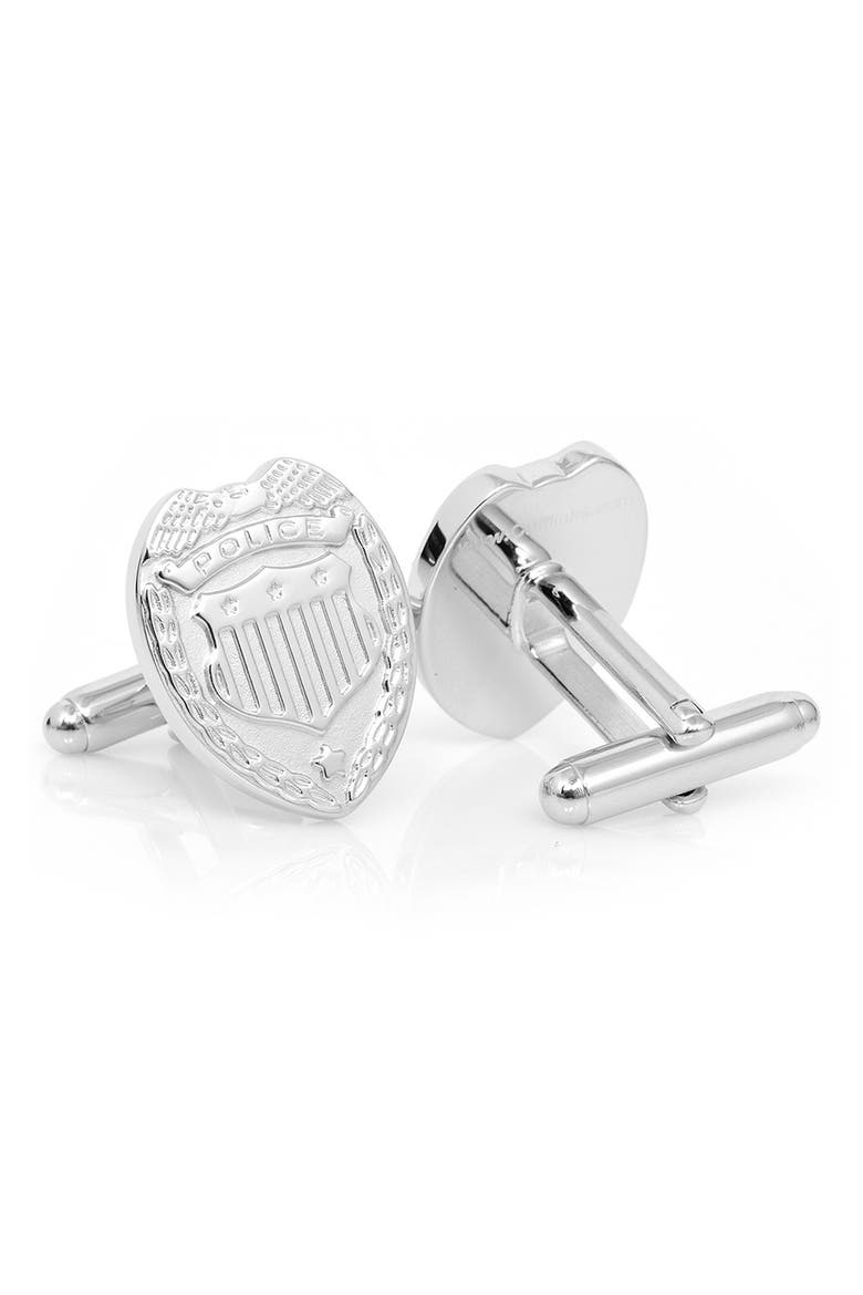Police Badge Cuff Links, Alternate, color, SILVER