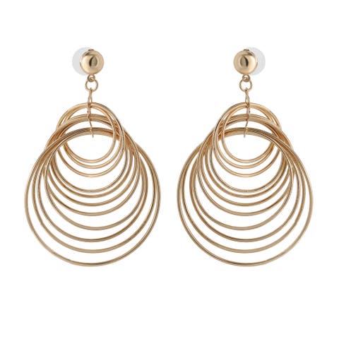 Multi Hoop Drop Earrings Yellow Gold-Tone, Statement Hoops