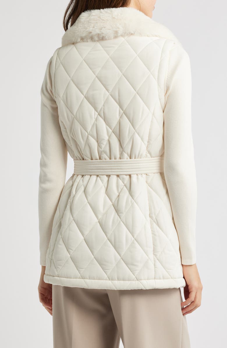 Anne Klein Belted Quilted Faux Fur Collar Vest, Alternate, color, 