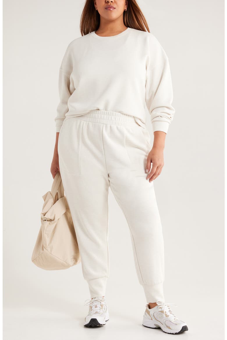 Soft Luxe Boxy Knit Crew Sweatshirt, Alternate, color, BEIGE IVORY HEATHER