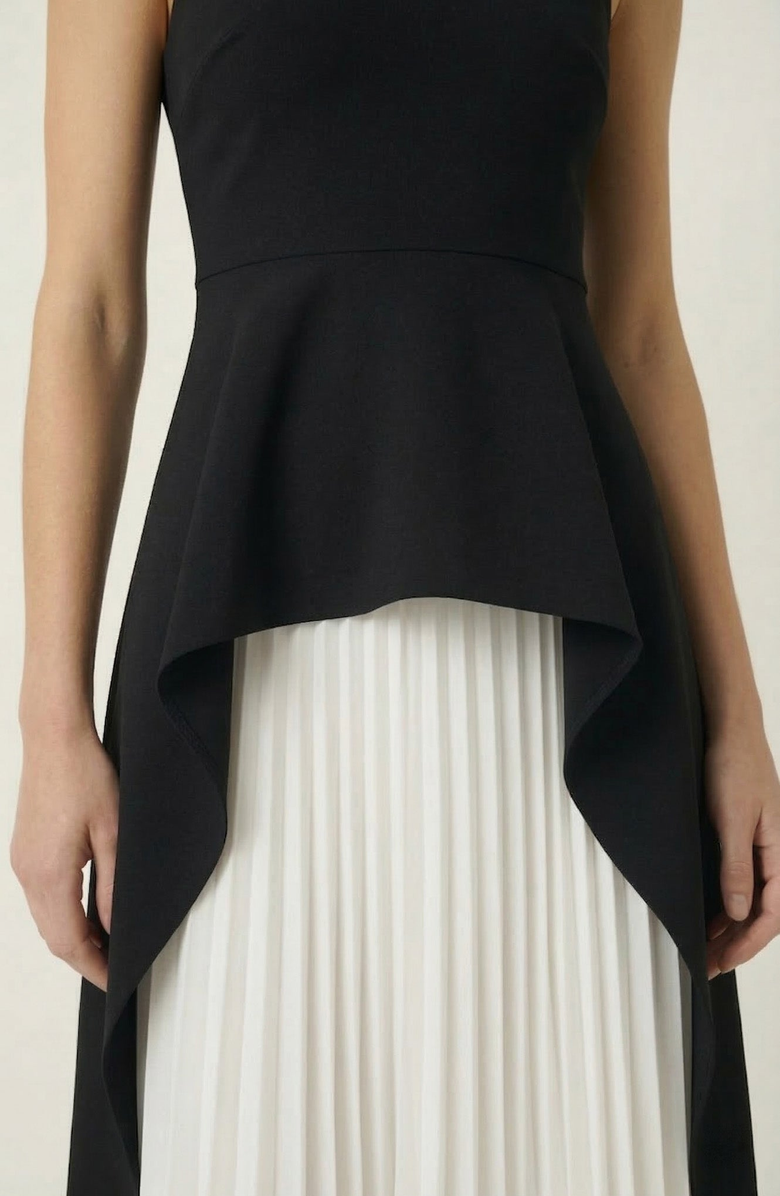 Modenaire Halter Neck Asymmetric Layered Dress, Alternate, color, Black / White