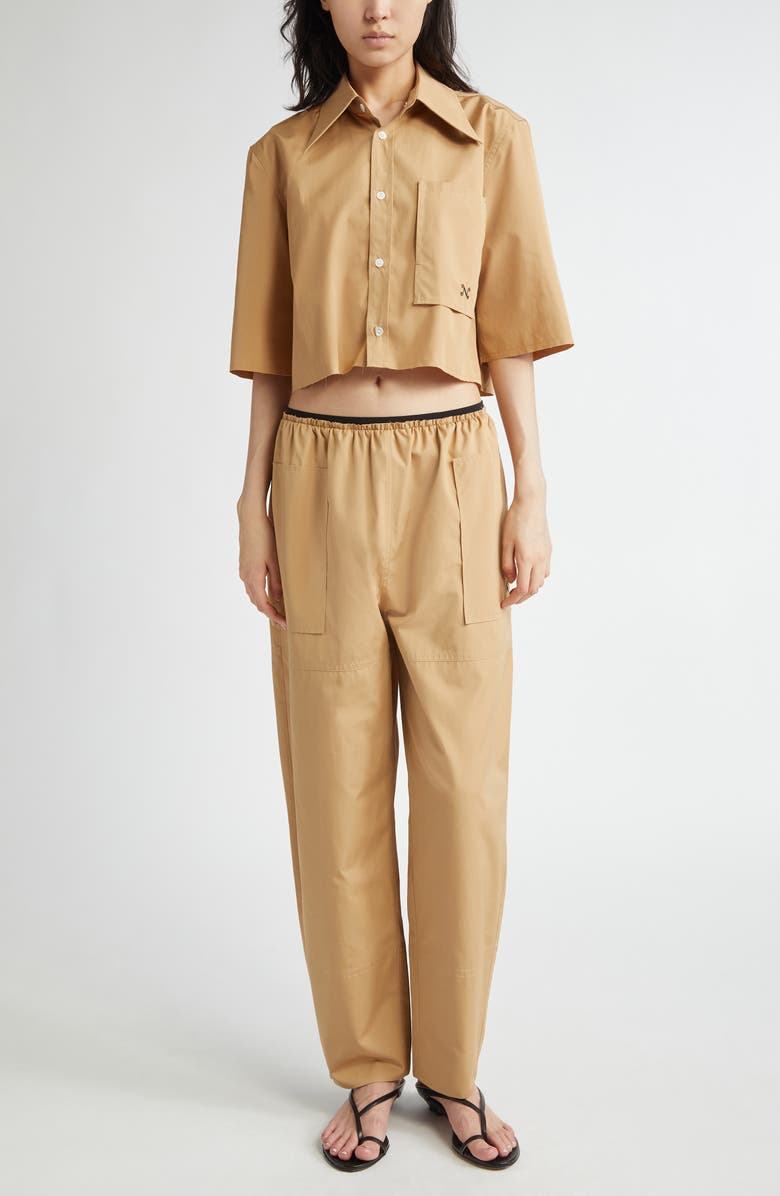 NACKIYÈ Shortcut Point Collar Crop Button-Up Shirt, Alternate, color, Caramel