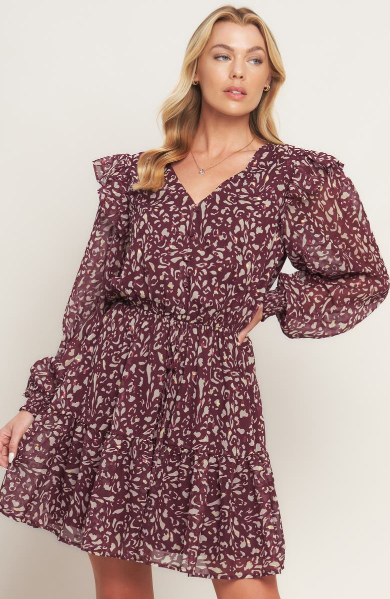 FLYING TOMATO Print Long Sleeve Dress, Alternate, color, Berry