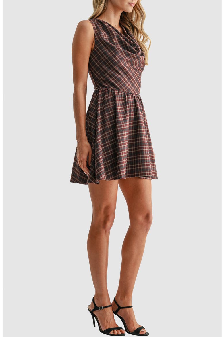 Plaid Cowl Neck Minidress, Alternate, color, BROWN PLAID