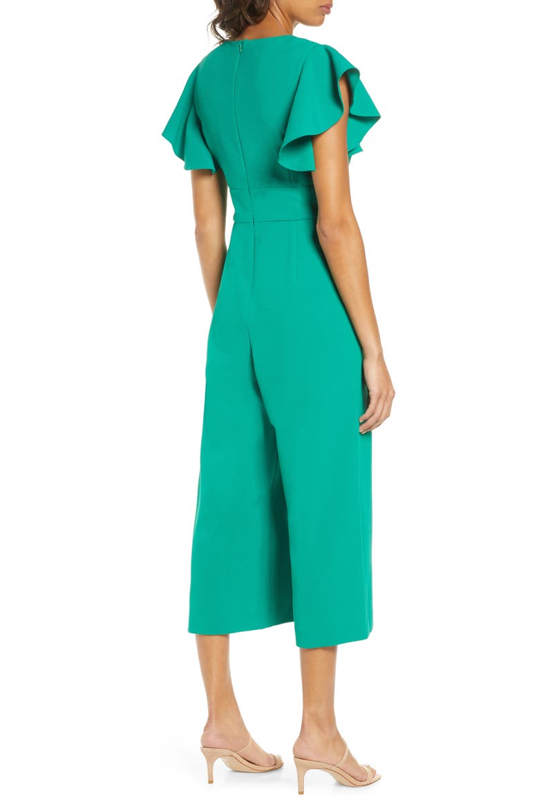 Ruffle Sleeve Crepe Jumpsuit, Alternate, color, KELLY