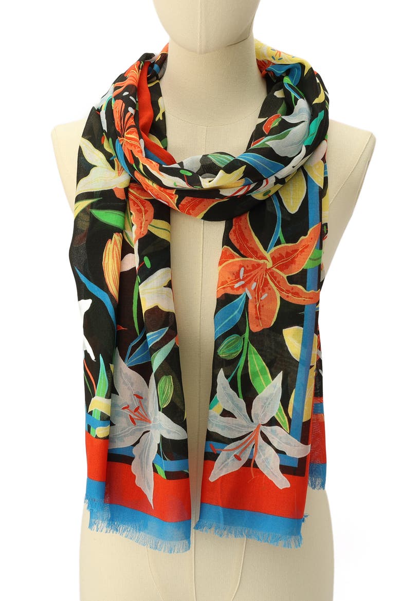 summer lilies oblong scarf, Alternate, color, MULTI