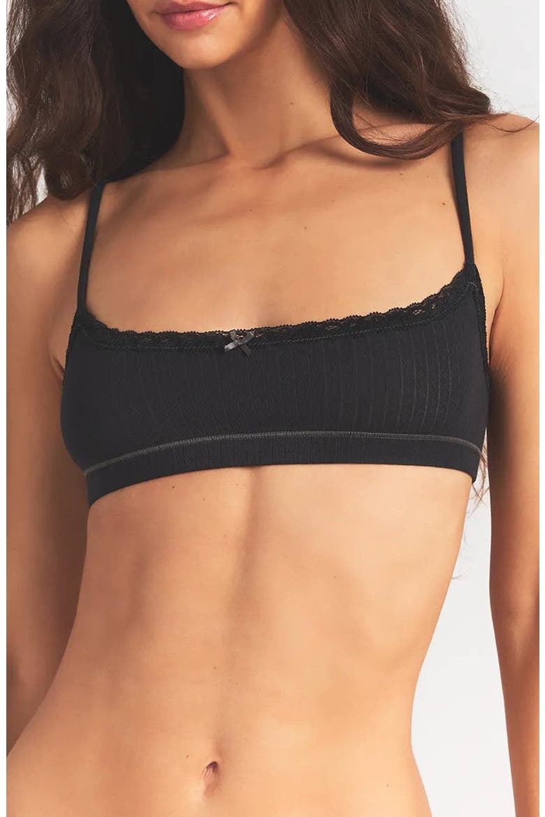 Lightweight Stretch Cotton Pointelle Bralette, Main, color, SOOT TONAL