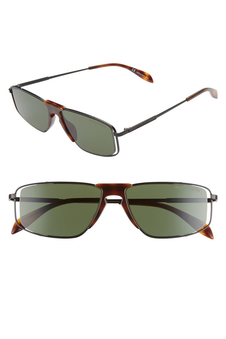 Alexander McQueen 57mm Rectangle Sunglasses, Main, color, MATTE BLACK/ SHINY HAVANA