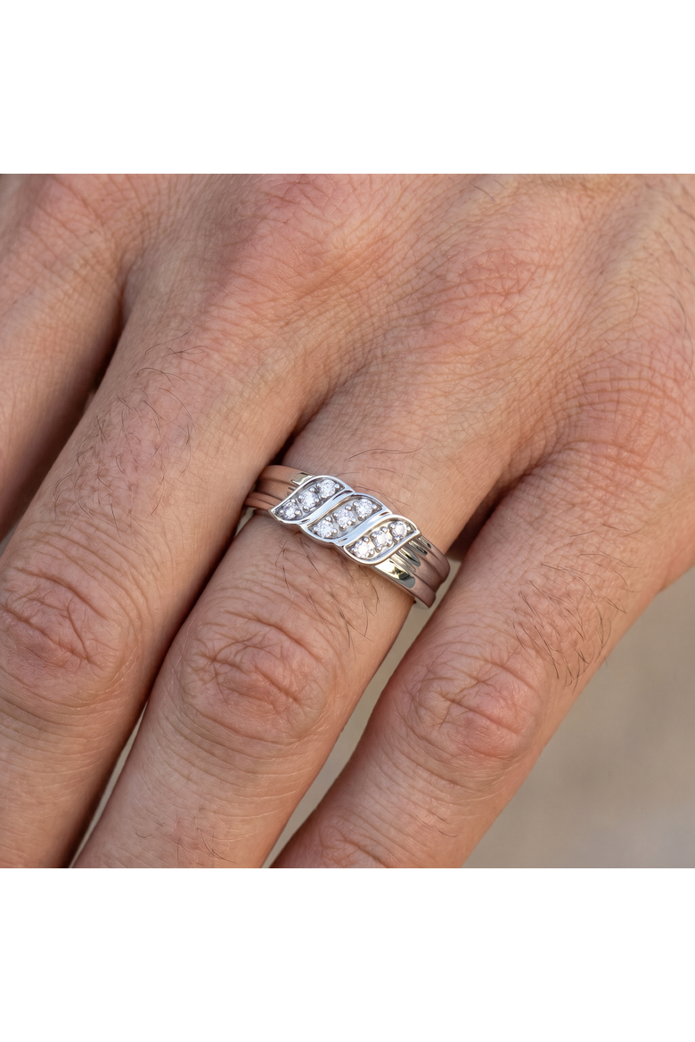 Men's Diamond Ring 14k Gold Wedding Ring 9-Stone Lab Grown, Alternate, color, 14k White Gold