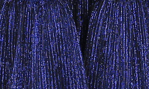 Zunie Kids' Metallic Plissé Long Sleeve Tiered Party Dress In Blue