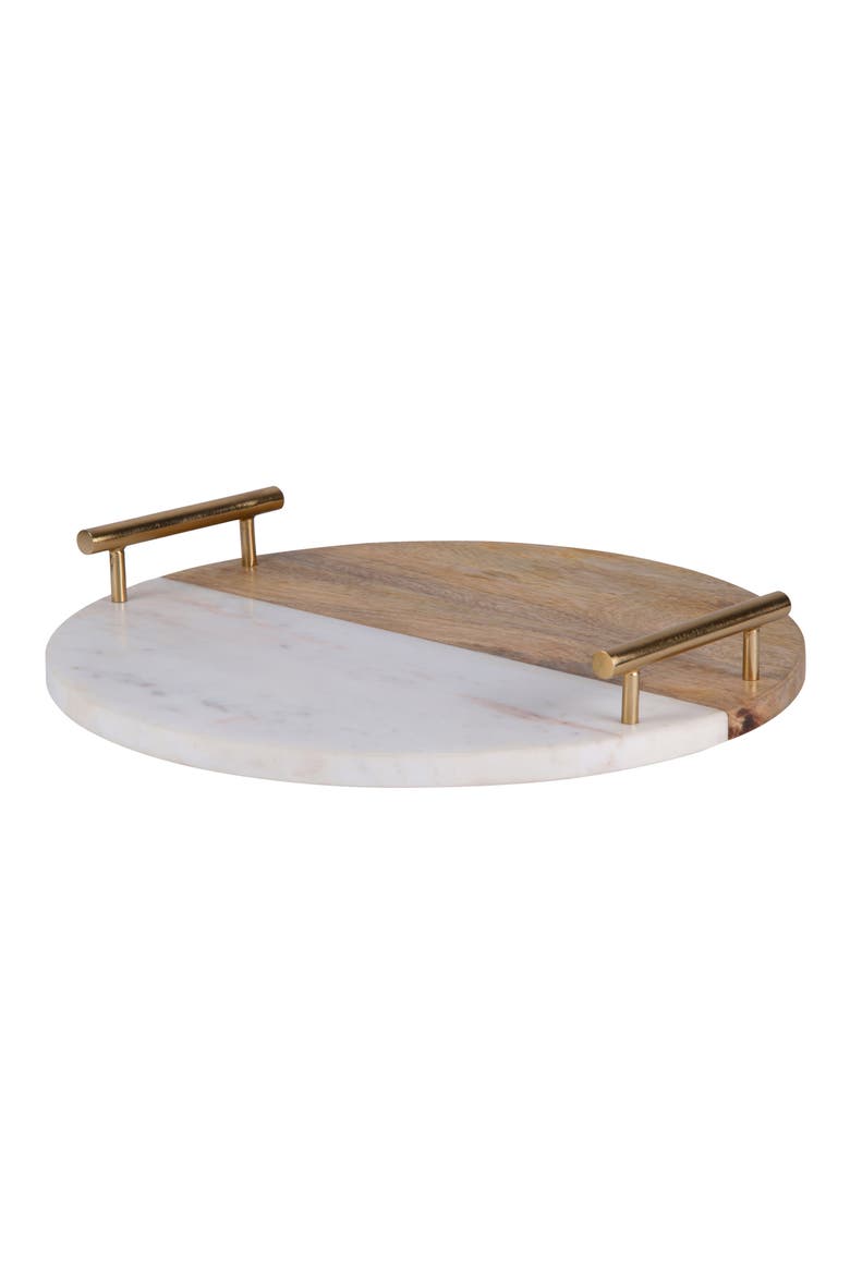 Dinova Marble & Wood Tray, Main, color, WHITE