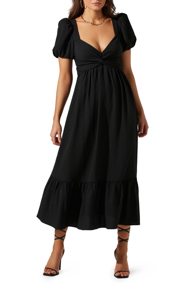 ASTR the Label Tie Back Puff Sleeve Midi Dress, Main, color, Black