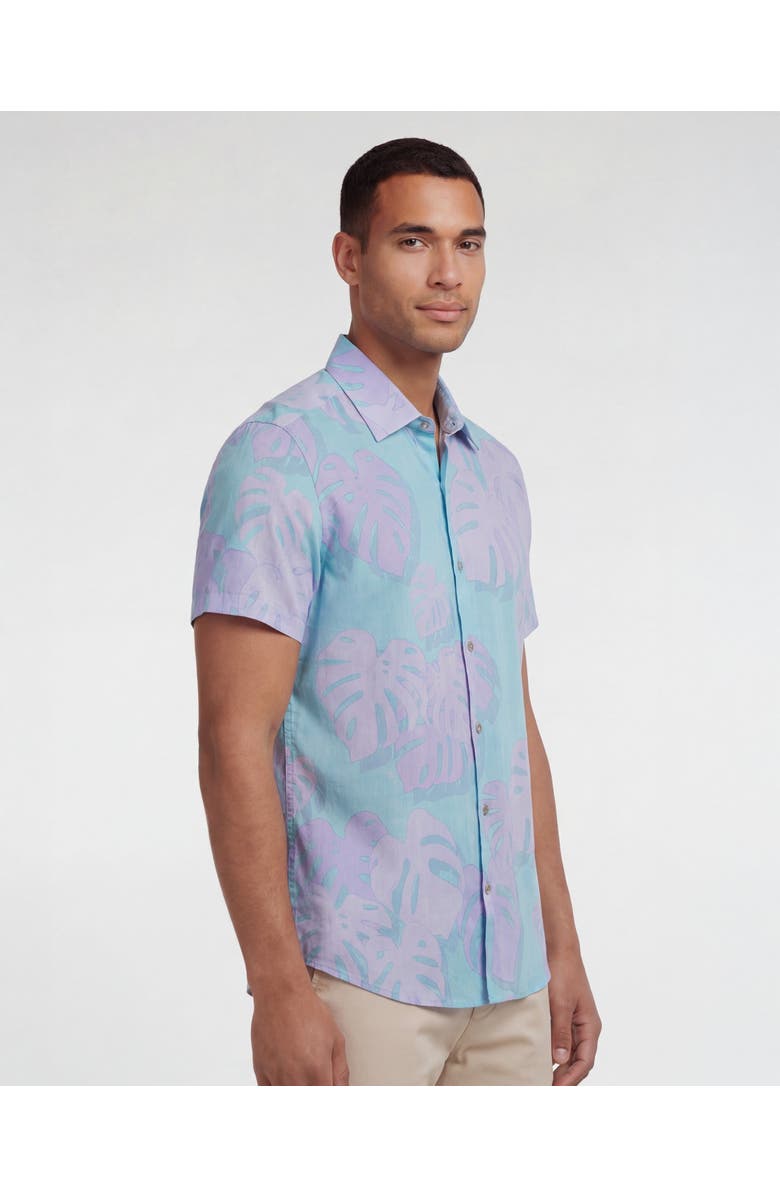 Lords of Harlech Monstera Floral Mens Linen Button-up Shirt, Alternate, color, Monstera Floral Teal