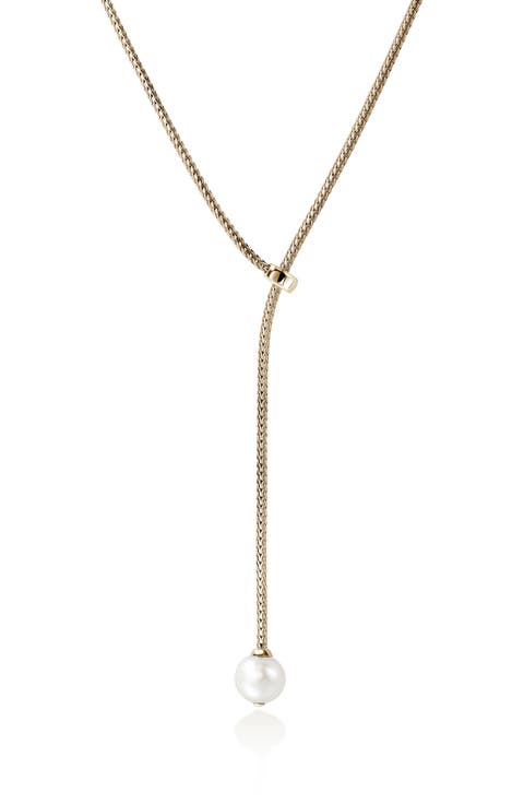 JH Essential Pearl Lariat Necklace, Gold, 1.8mm