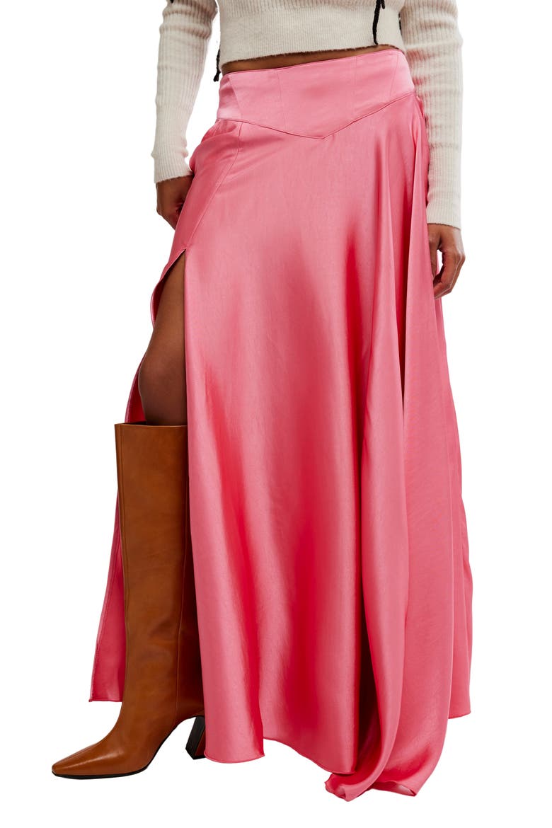 Chilco Side Slit Satin Maxi Skirt, Main, color, RASPBERRY CAKE