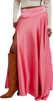 Free People Chilco Side Slit Satin Maxi Skirt