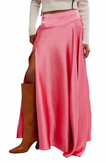 Free People Chilco Side Slit Satin Maxi Skirt