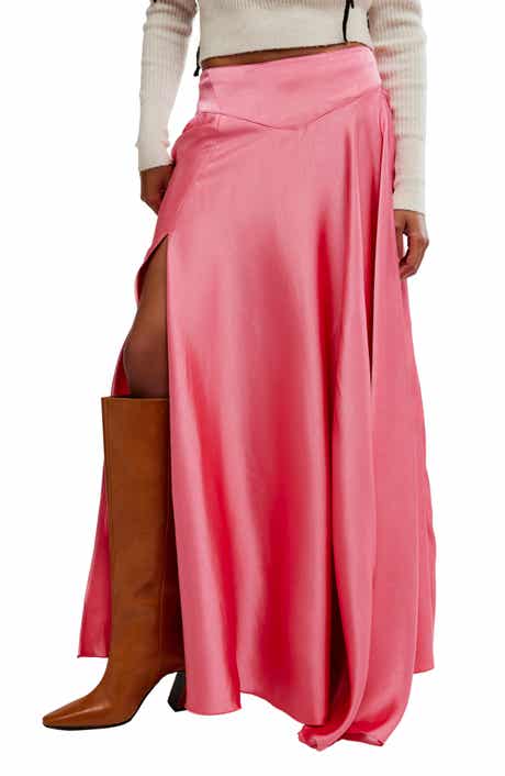 Free People Chilco Side Slit Satin Maxi Skirt