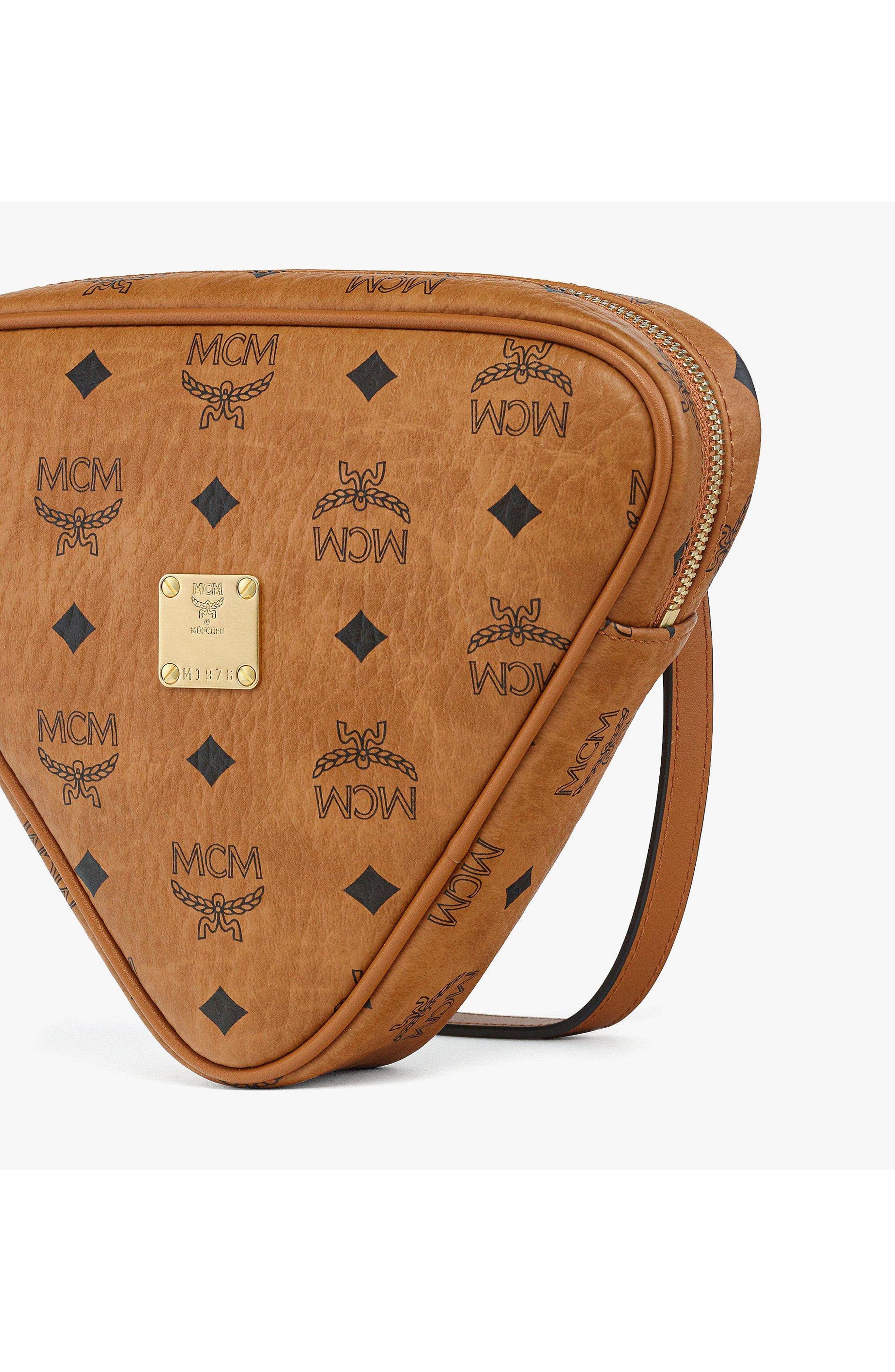 MCM Aren Tambourine Pouch in Visetos, Alternate, color, Cognac