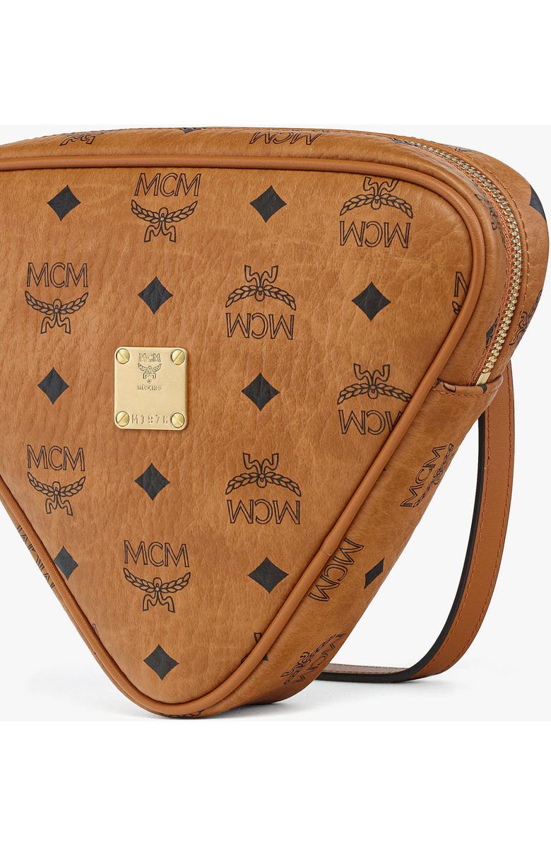 MCM Aren Tambourine Pouch in Visetos, Alternate, color, Cognac