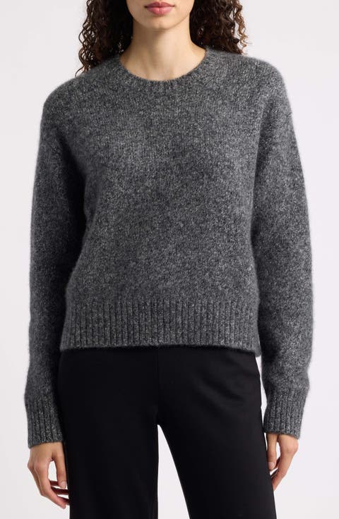 Cropped Marled Crewneck Sweater