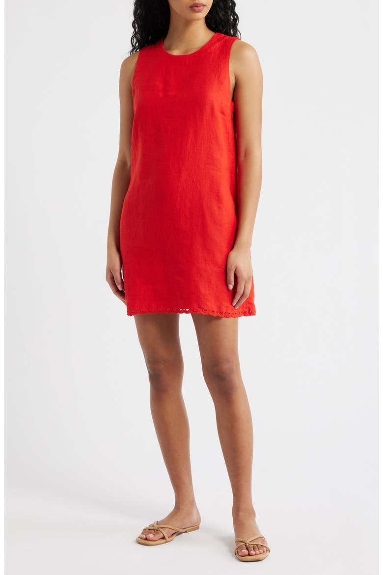 Embroidered Linen Mini Shift Dress, Main, color, WILD POPPY