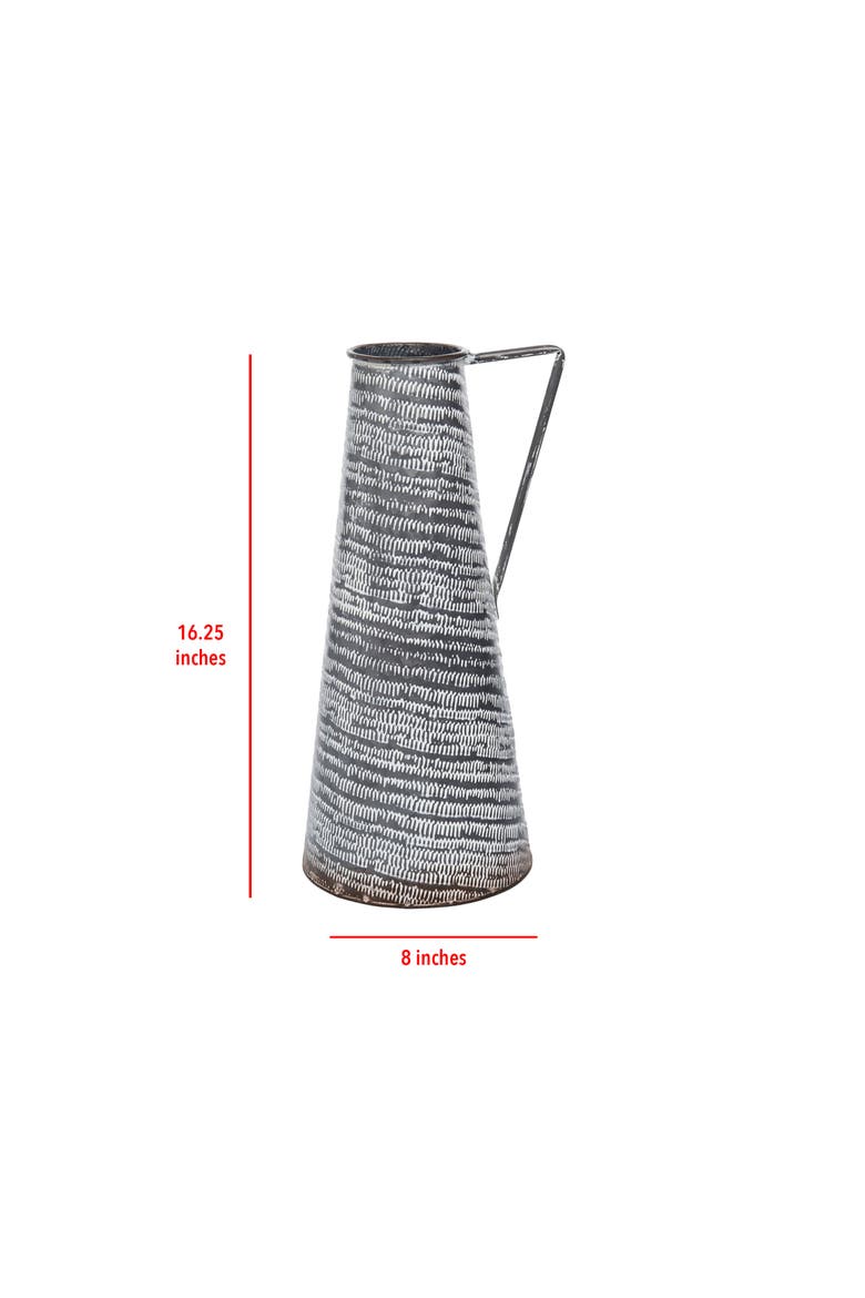 Distressed Whitewashed Patterned Metal Decorative Vase, Alternate, color, Gray