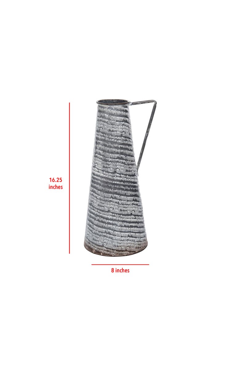 Foreside Home and Garden Distressed Whitewashed Patterned Metal Decorative Vase, Alternate, color, Gray