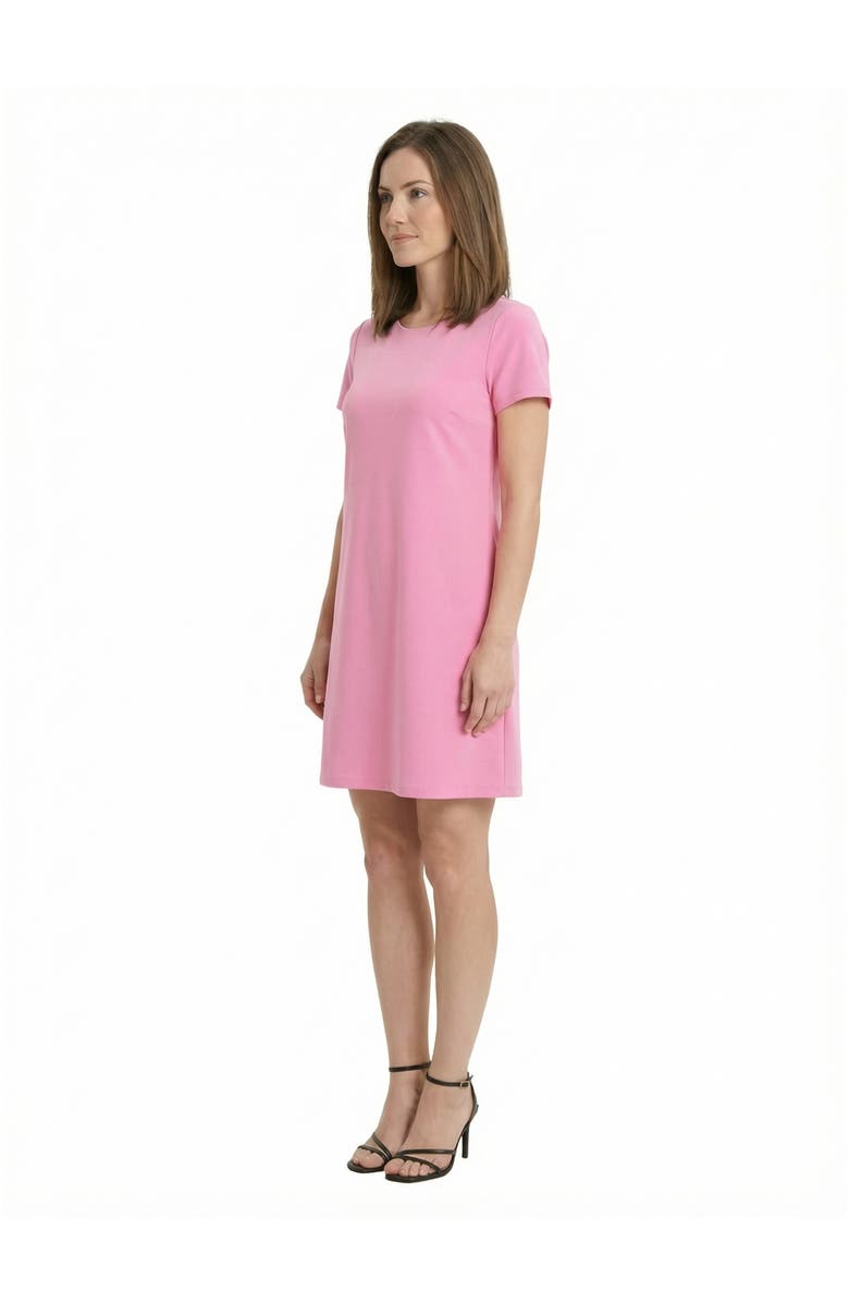 24seven Comfort Apparel Essential Petite Short Sleeve Round Neck Mini Shift Dress, Alternate, color, Pink