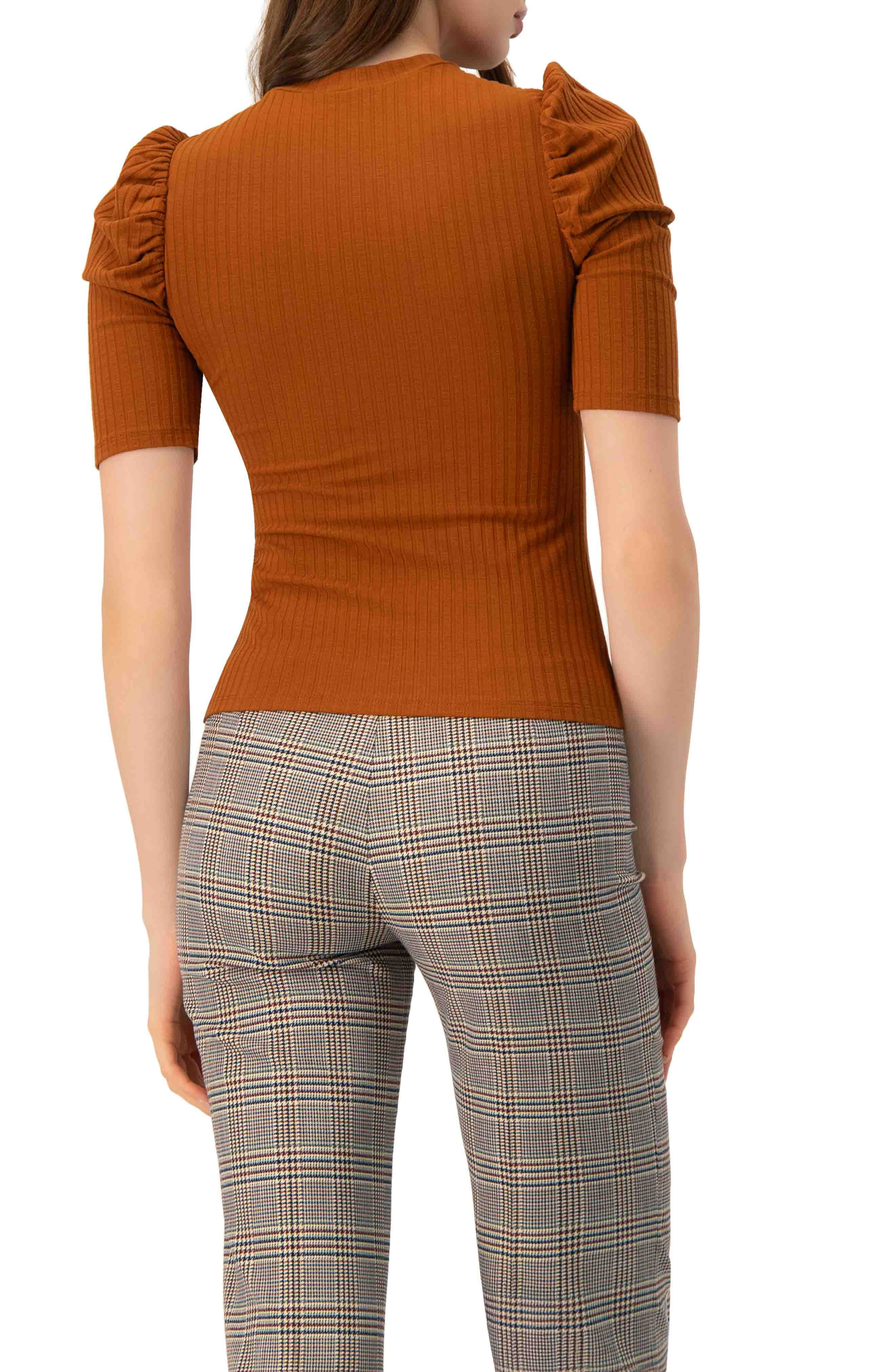 Puff Shoulder Ribbed-Knit T-shirt - image 2