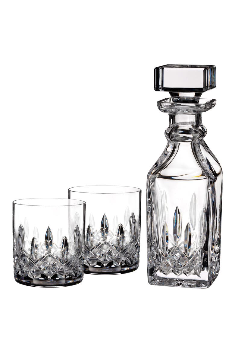 Lismore Square Lead Crystal Decanter & Tumbler Glasses, Main, color, CRYSTAL