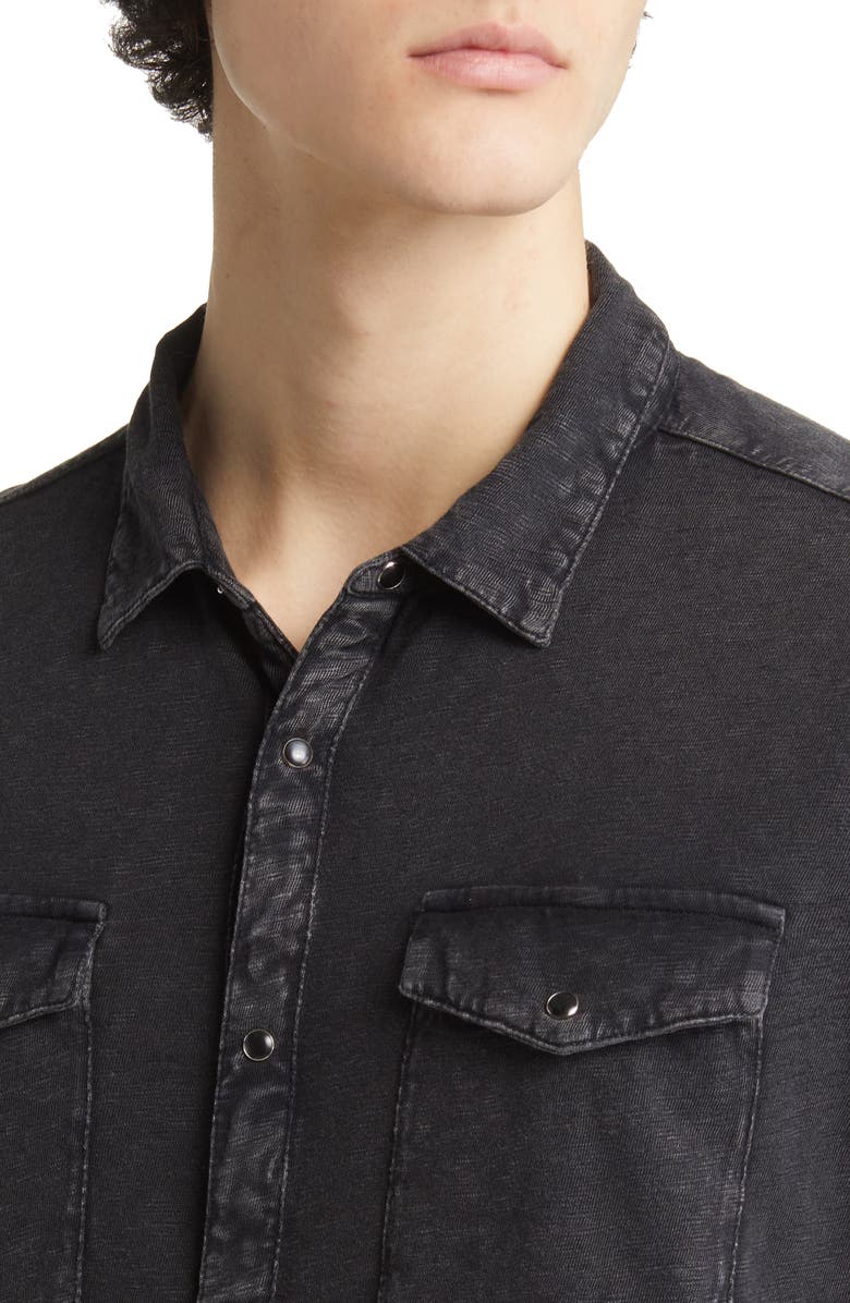 John Varvatos Arvon Cotton Snap-Up Western Shirt, Alternate, color, Mineral Blk