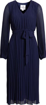 Sam Edelman Pleated Long Sleeve Chiffon Midi Dress