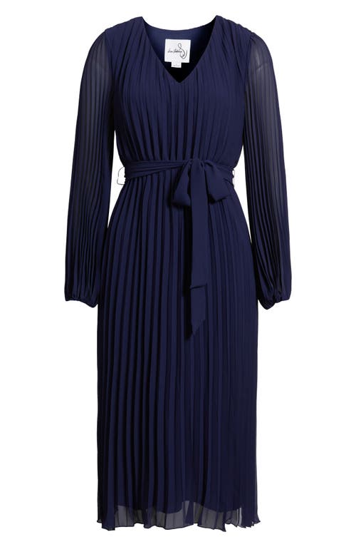 Sam Edelman Pleated Long Sleeve Chiffon Midi Dress In Blue