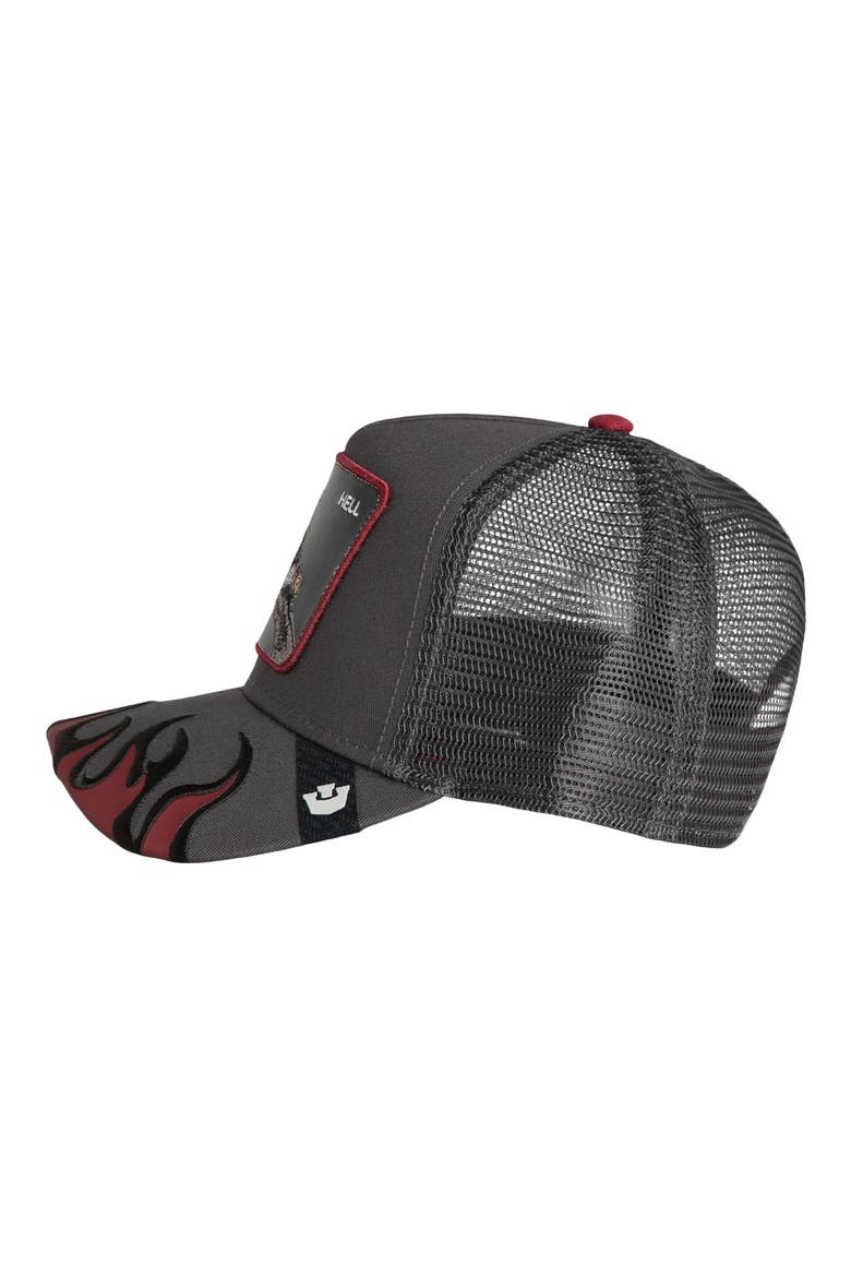 Hell Flames Embroidered Patch Trucker Hat, Alternate, color, OIL
