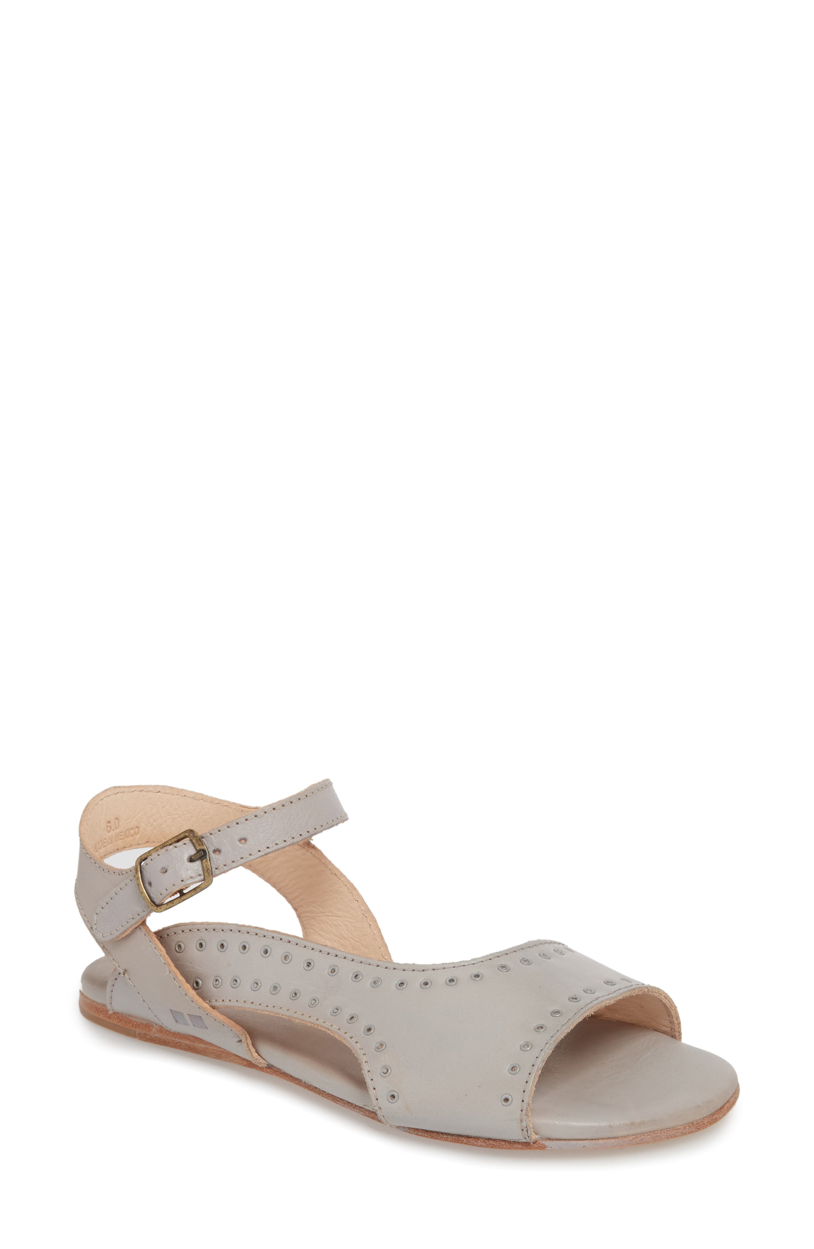 Auburn Flat Sandal, Main, color, LIGHT GREY LEATHER