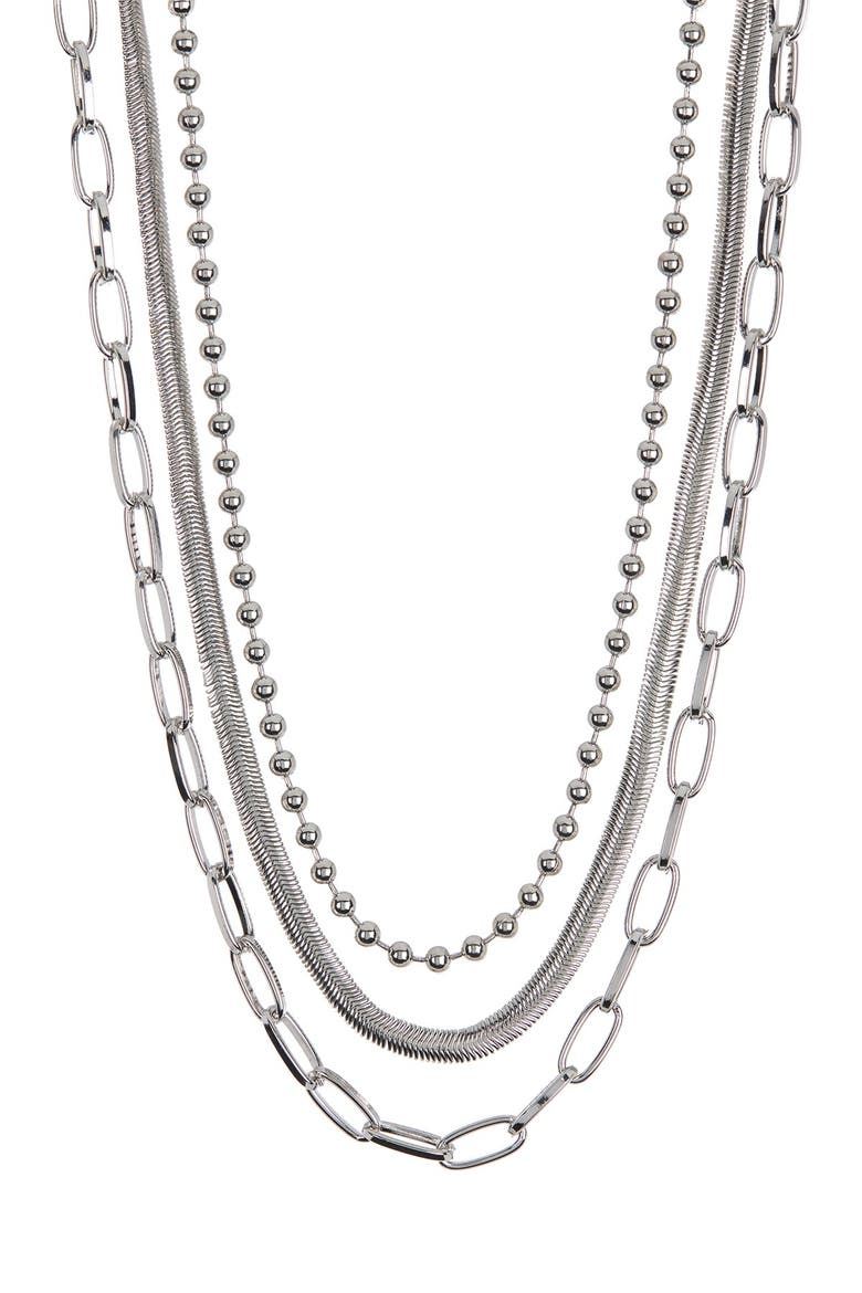 Assorted Layered Chain Necklace, Main, color, RHODIUM