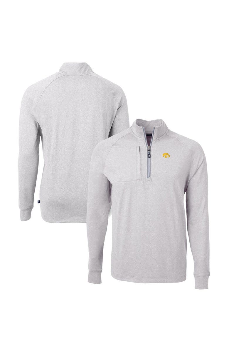 Cutter & Buck Men's Cutter & Buck Heather Gray Iowa Hawkeyes Big & Tall Adapt Eco Knit Quarter-Zip Pullover Top, Main, color, Heather Gray