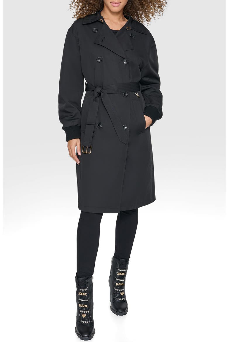 Double Breasted Gabardine Trench Coat, Main, color, BLACK