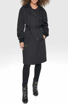 KARL LAGERFELD PARIS Double Breasted Gabardine Trench Coat