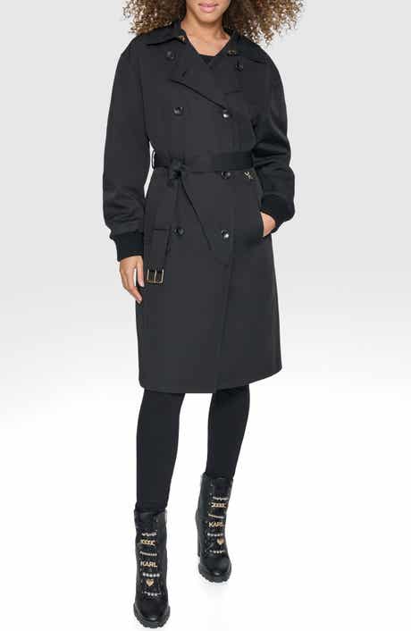 KARL LAGERFELD PARIS Double Breasted Gabardine Trench Coat