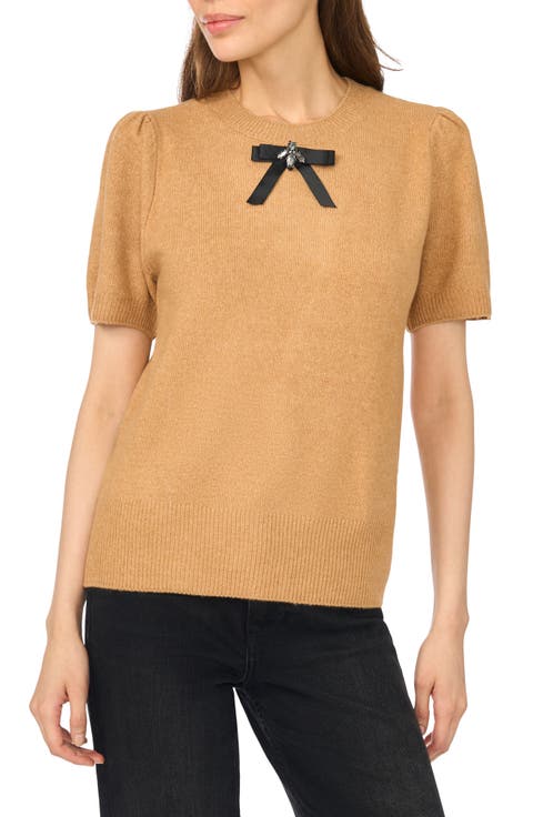 Bow Short Sleeve Crewneck Sweater