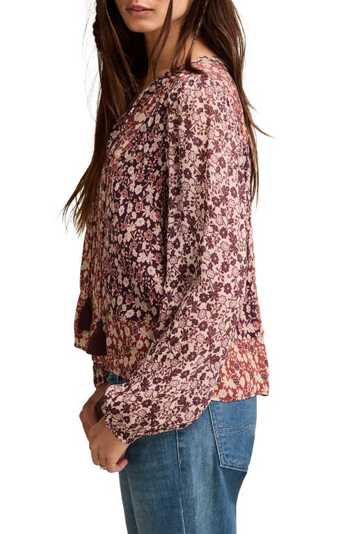 Lucky Brand Boho Floral Print Long Sleeve Top In Burgundy